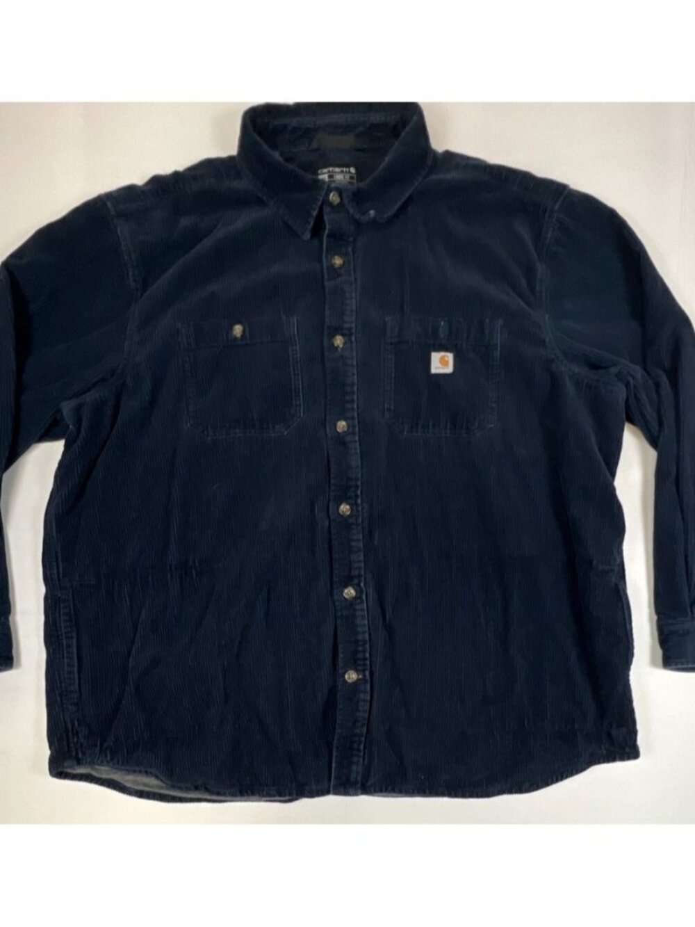 Carhartt Men 3XL Navy Blue Corduroy Long Sleeve Button Down Shirt Loose Fit